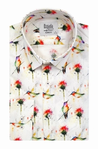 KOSZULA MĘSKA W PTAKI KOLIBRY DO MARYNARKI GARNITURU SLIM FIT