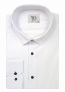 BIAŁA KOSZULA MĘSKA CZARNY GUZIK SLIM FIT DO GARNITURU