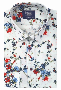 BIAŁA KOSZULA MĘSKA W KWIATY SLIM FIT MODNY PRINT