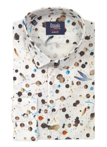 Elegancka biała koszula wizytowa Print w kleksy slim fit