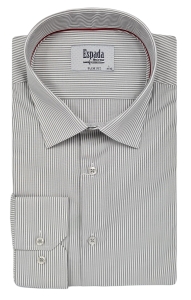 Stylowa wizytowa koszula męska w szare pionowe pasy slim fit