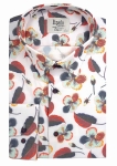 Biała koszula męska w kwiaty bratki liście slim fit elastan