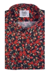 Czarna koszula męska w kwiaty slim fit elastan print