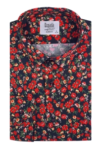 Czarna koszula męska w kwiaty slim fit elastan print