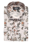 Beżowa koszula męska w kwiaty i paisley nadruk slim fit 