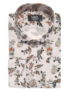 Beżowa koszula męska w kwiaty i paisley nadruk slim fit 