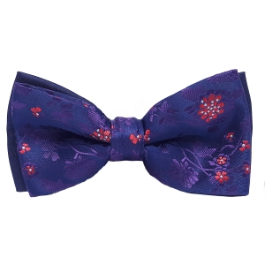 ELEGANCKA GRANATOWA W CZERWONE KWIATY MUCHA MĘSKA WZORZYSTA VINTAGE Z POSZETKĄ