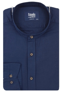 Granatowa koszula na stójce o strukturze lnu Slim Fit