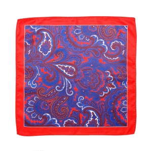 Czerwona poszetka w paisley do marynarki garnituru z nadrukowanym motywem paisley